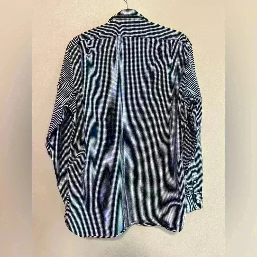 J. Crew 80's 2 Ply Thompson Shirtings Mens L 16-16.5 Blue Checkered Long Sleeve